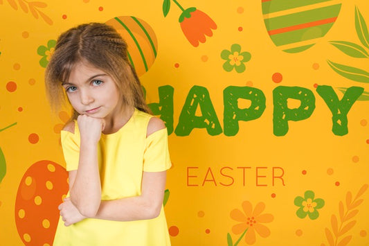 Free Easter Mockup With Blonde Girl Psd
