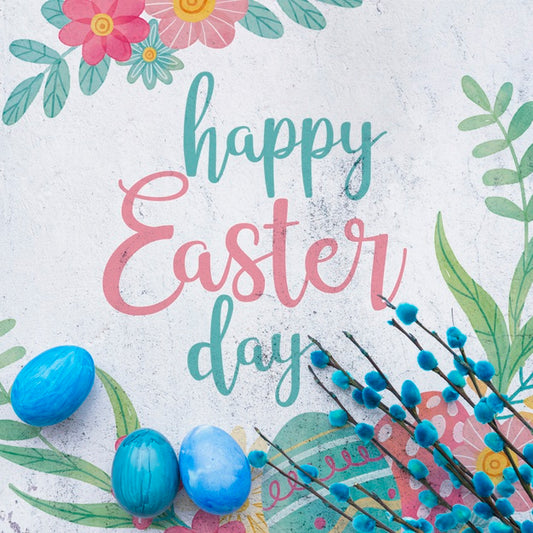 Free Easter Mockup With Blue Eggs Psd