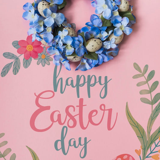 Free Easter Mockup With Blue Wreath Psd
