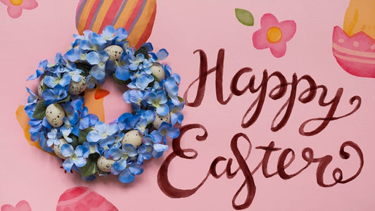 Free Easter Mockup With Blue Wreath Psd