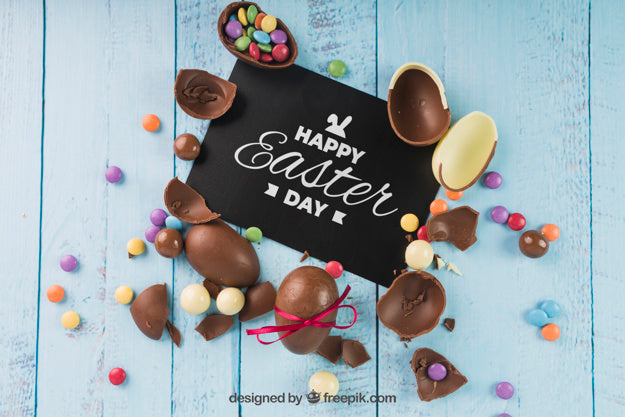 Free Easter Mockup With Broken Chocolate Eggs Psd