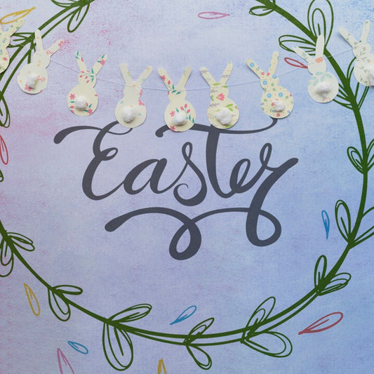 Free Easter Mockup With Bunny Garland Psd