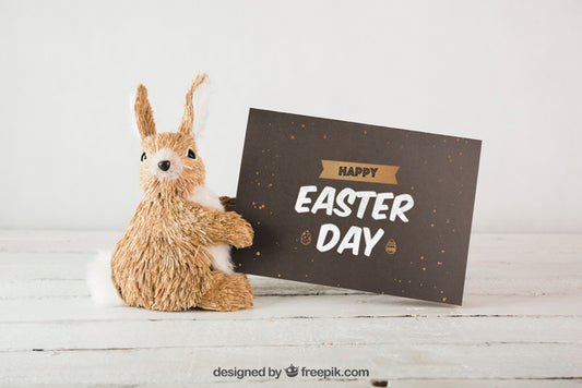Free Easter Mockup With Bunny Next To Envelope Psd