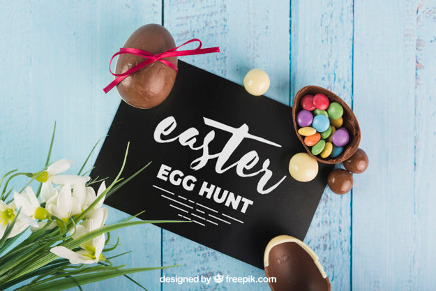 Free Easter Mockup With Choco Eggs On Envelope Psd