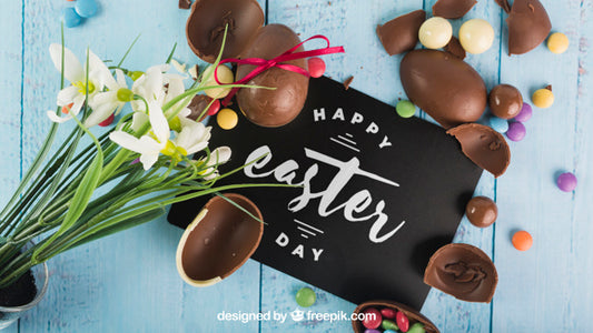 Free Easter Mockup With Choco Eggs Psd