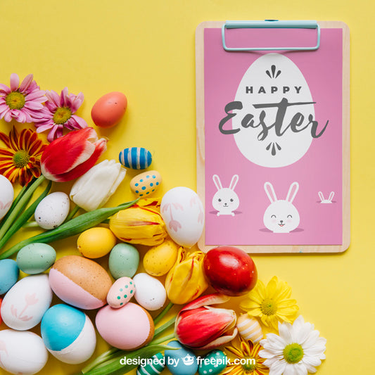Free Easter Mockup With Clipboard Psd