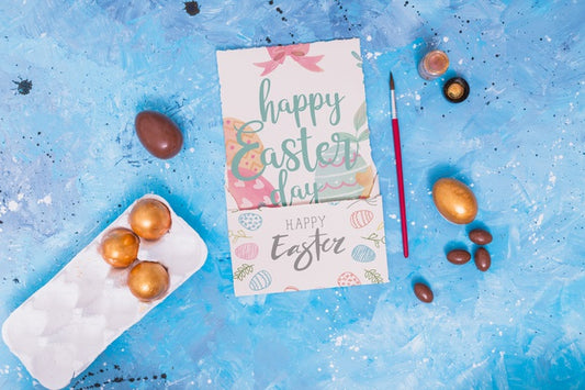 Free Easter Mockup With Decorated Eggs Psd