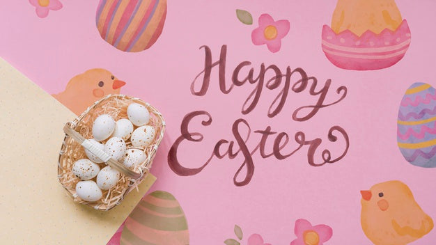 Free Easter Mockup With Egg Basket Psd