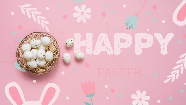 Free Easter Mockup With Egg Basket Psd