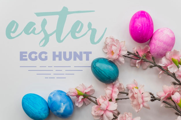 Free Easter Mockup With Eggs And Branches Psd