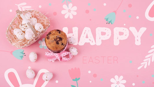 Free Easter Mockup With Eggs And Cupcake Psd