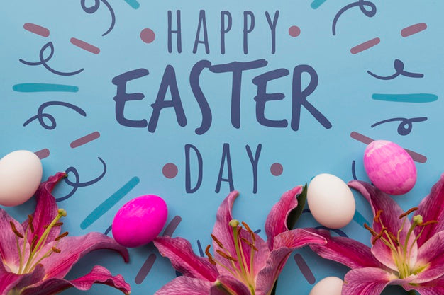 Free Easter Mockup With Eggs And Flowers Psd