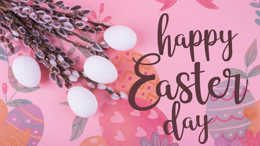 Free Easter Mockup With Eggs And Flowers Psd