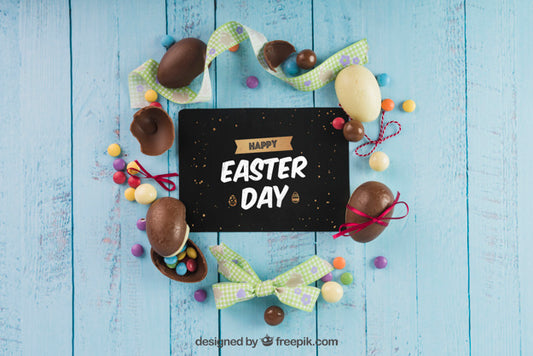 Free Easter Mockup With Eggs Around Envelope Psd