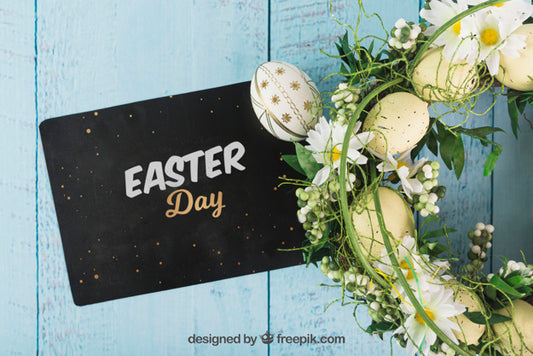 Free Easter Mockup With Envelope And Wreath Psd