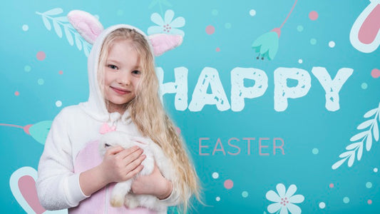 Free Easter Mockup With Girl And Rabbit Psd