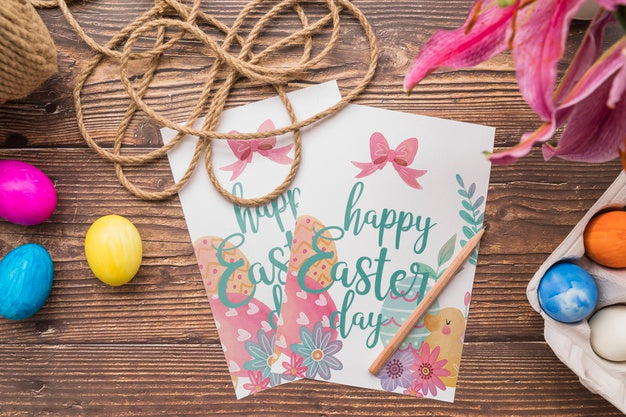 Free Easter Mockup With Rope And Eggs Psd