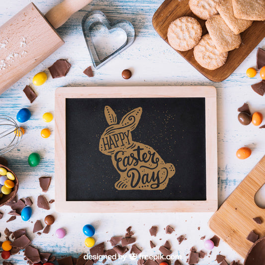Free Easter Mockup With Slate And Cooking Concept Psd