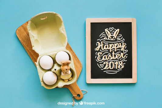 Free Easter Mockup With Slate And Eggs Psd