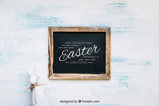 Free Easter Mockup With Slate And Rabbit Psd