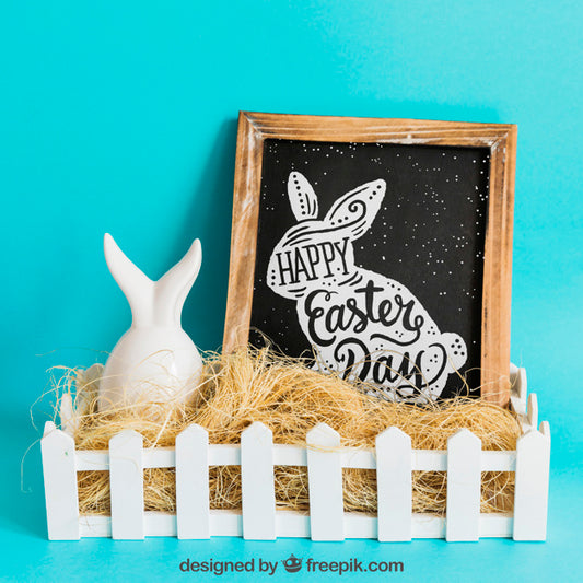 Free Easter Mockup With Slate And Straw Psd