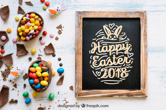 Free Easter Mockup With Slate And Sweets Psd
