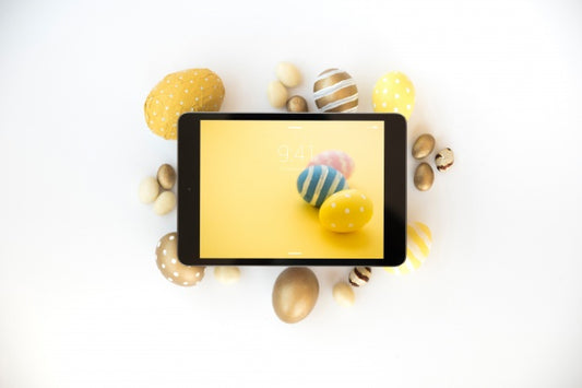 Free Easter Mockup With Tablet Psd