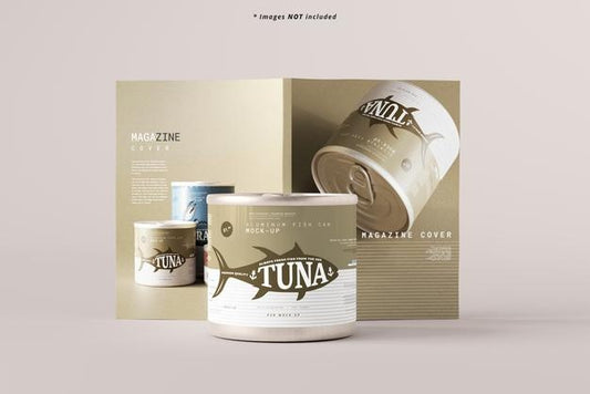 Free Easy Open Aluminum Food Can And Magazine Mockup Psd