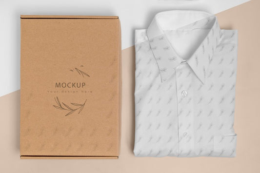 Free Eco-Friendly Price Tag And Cardboard Box With Formal Shirt Mock-Up Psd