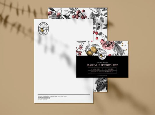 Free Editable Business Invitation Mockup In Floral Vintage Theme For Cosmetic Brands Psd