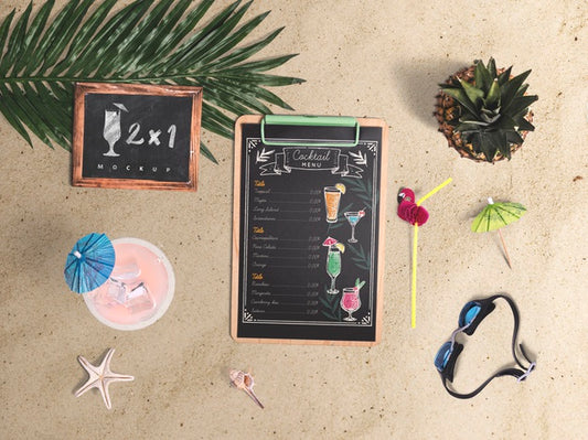 Free Editable Flat Lay Clipboard Mockup With Summer Elements Psd