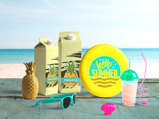 Free Editable Frisbee Mockup With Summer Elements Psd
