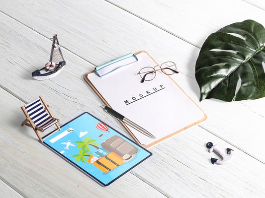 Free Editable Isometric Clipboard Mockup With Summer Elements Psd