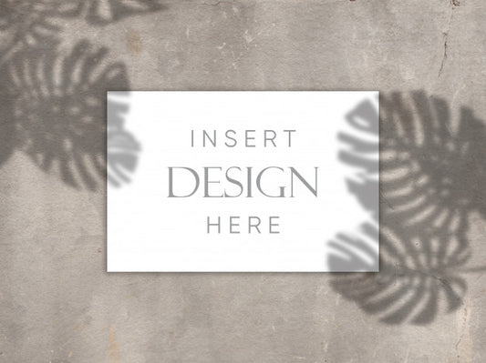 Free Editable Mock Up Design With Blank Card On Concrete Texture With Shadow Overlay Background Psd
