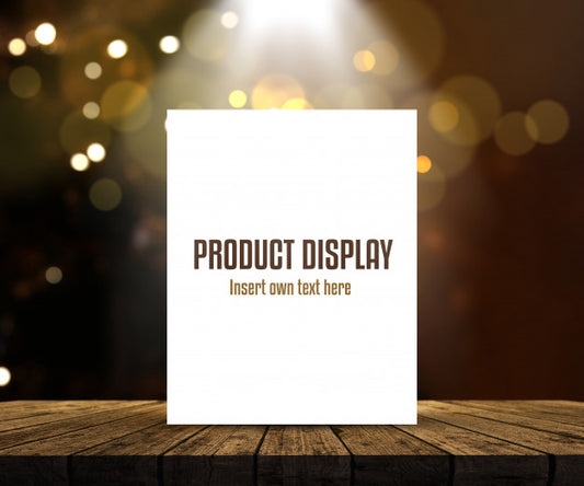 Free Editable Product Display Background With Blank Picture On Wooden Table Against Bokeh Lights Psd