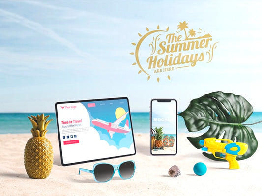 Free Editable Tablet And Smartphone Mockup With Summer Elements Psd