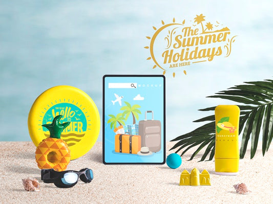 Free Editable Tablet Mockup With Summer Elements Psd
