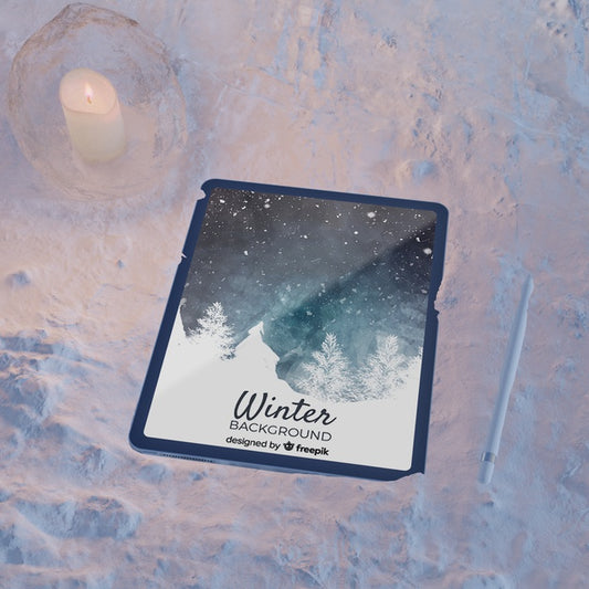 Free Electronic Device On Ice Block Light By Candle Psd
