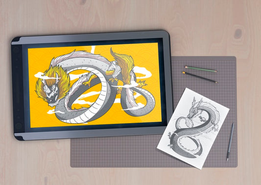 Free Electronic Tablet Device With Snake Draw Psd