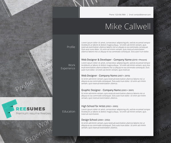 Free Professional Elegant CV Resume Template in Minimal Style in Micro ...