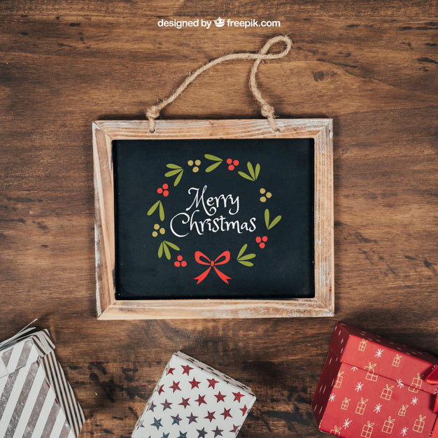 Free Elegant Blackboard Mockup With Christmtas Design Psd