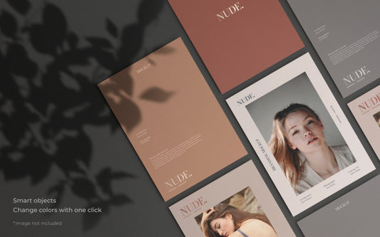 Free Elegant Brochure Collection Mockup With Botanical Shadow Psd