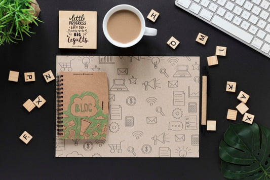 Free Elegant Business Desk Design With Notebook Mock-Up Psd