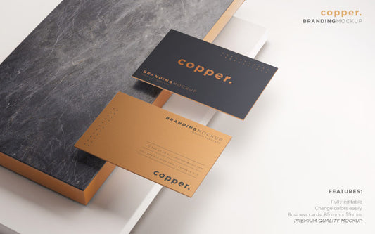 Free Elegant Dark And Copper Business Card Psd Mockup Psd