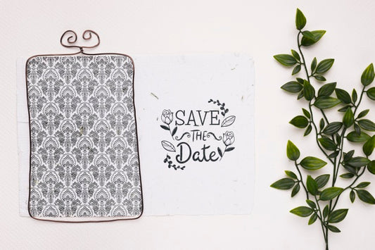 Free Elegant Frame And Plant Save The Date Mock-Up Psd