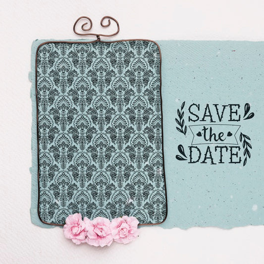 Free Elegant Frame With Roses Save The Date Mock-Up Psd
