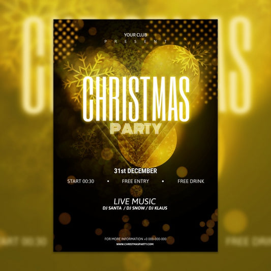 Free Elegant Golden And Black Christmas Party Poster Mockup Psd