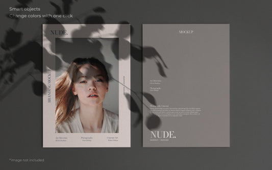 Free Elegant Mockup With Two Brochures And Botanical Shadow Psd