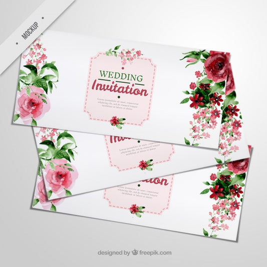 Free Elegant Wedding Invitations With Watercolor Roses And Leaves Psd
