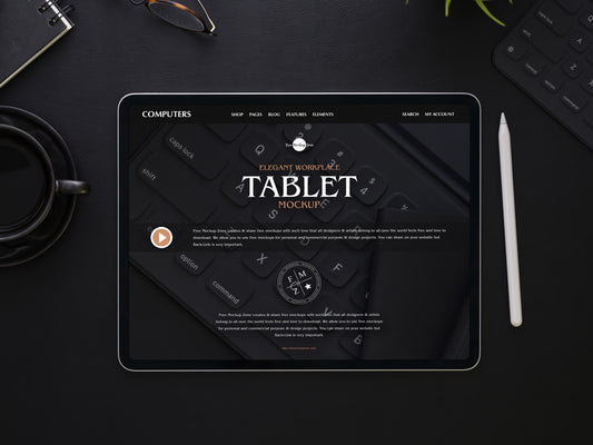 Free Elegant Workplace Tablet Mockup